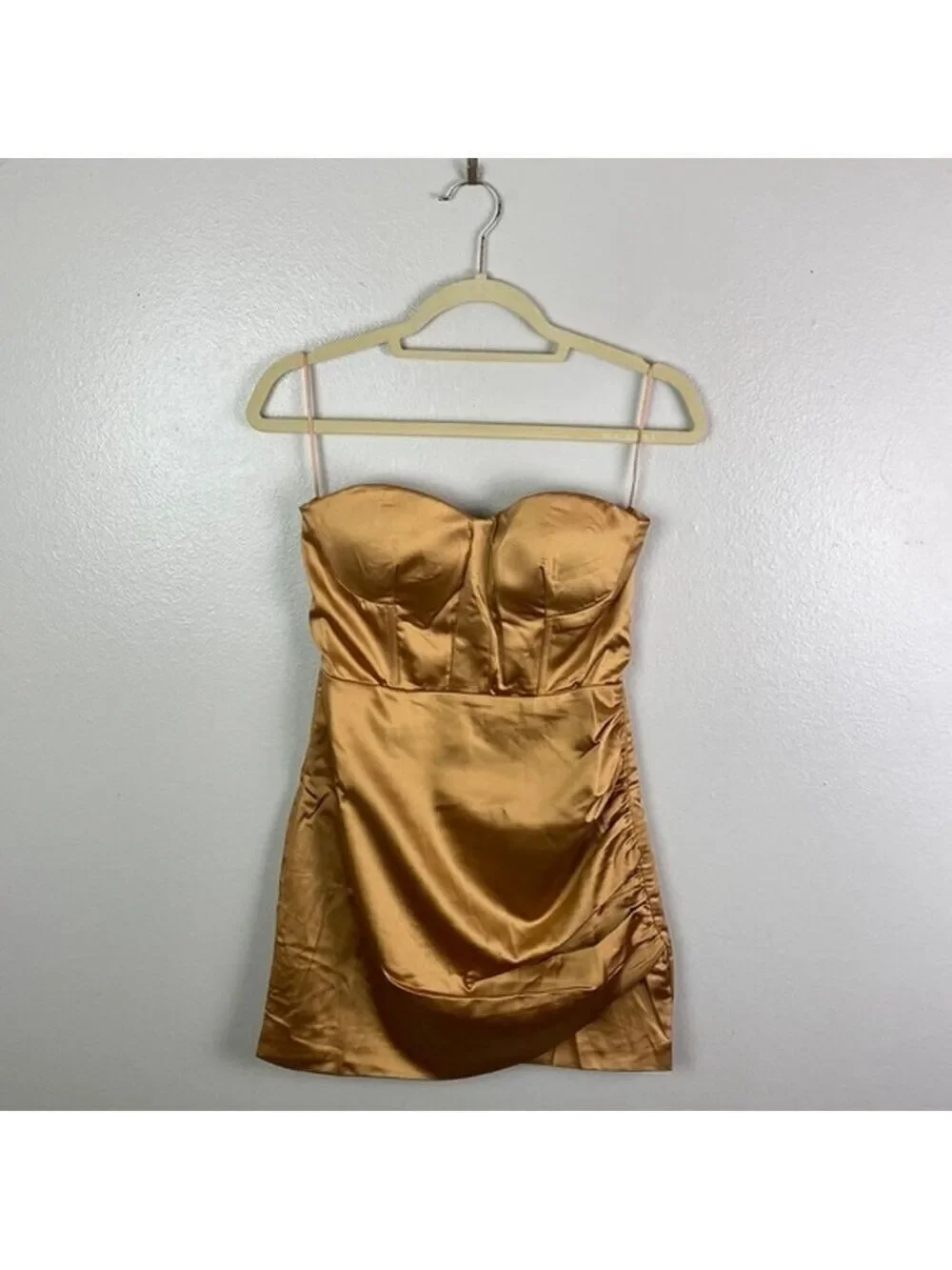Women's Naked Wardrobe Gold Strapless Mini Dress L